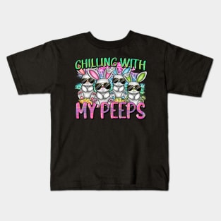 Chilling with My Peeps Easter Bunnies in Aviator Sunglasses Kids T-Shirt